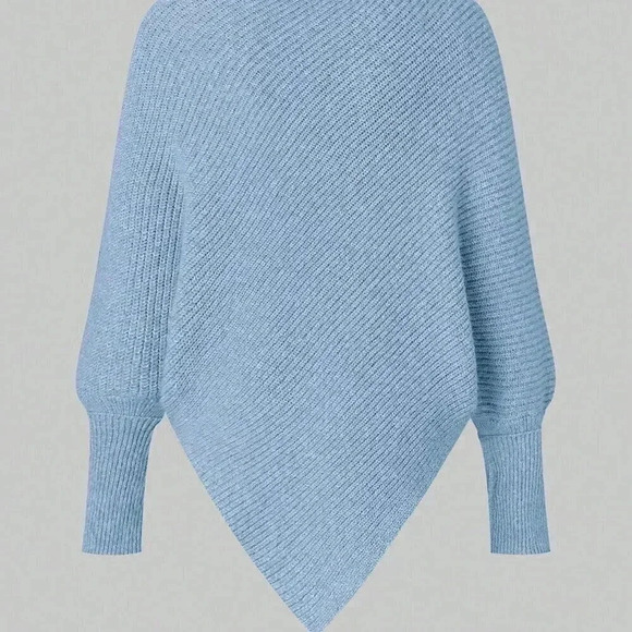 Blue Casual Women's High Neck Batwing Sleeve Sweater - Picture 3 of 8